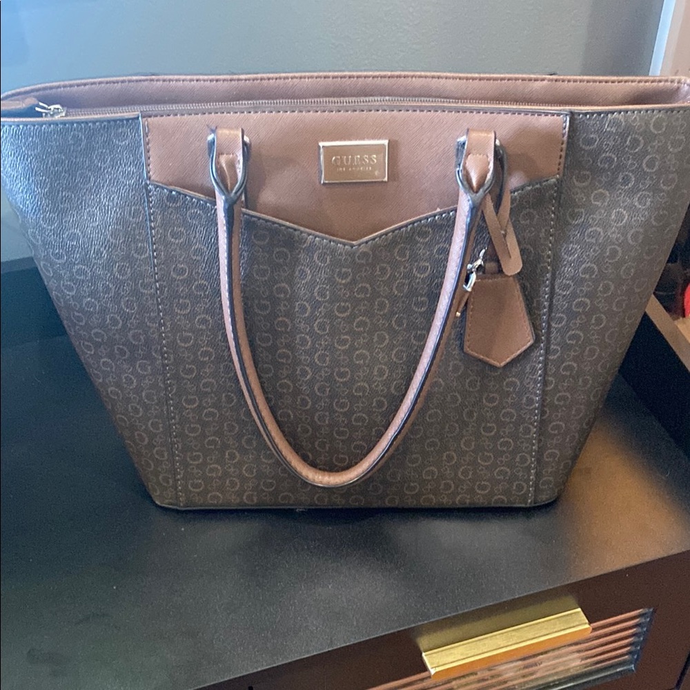 GUESS Brown Monogram Tote Bag